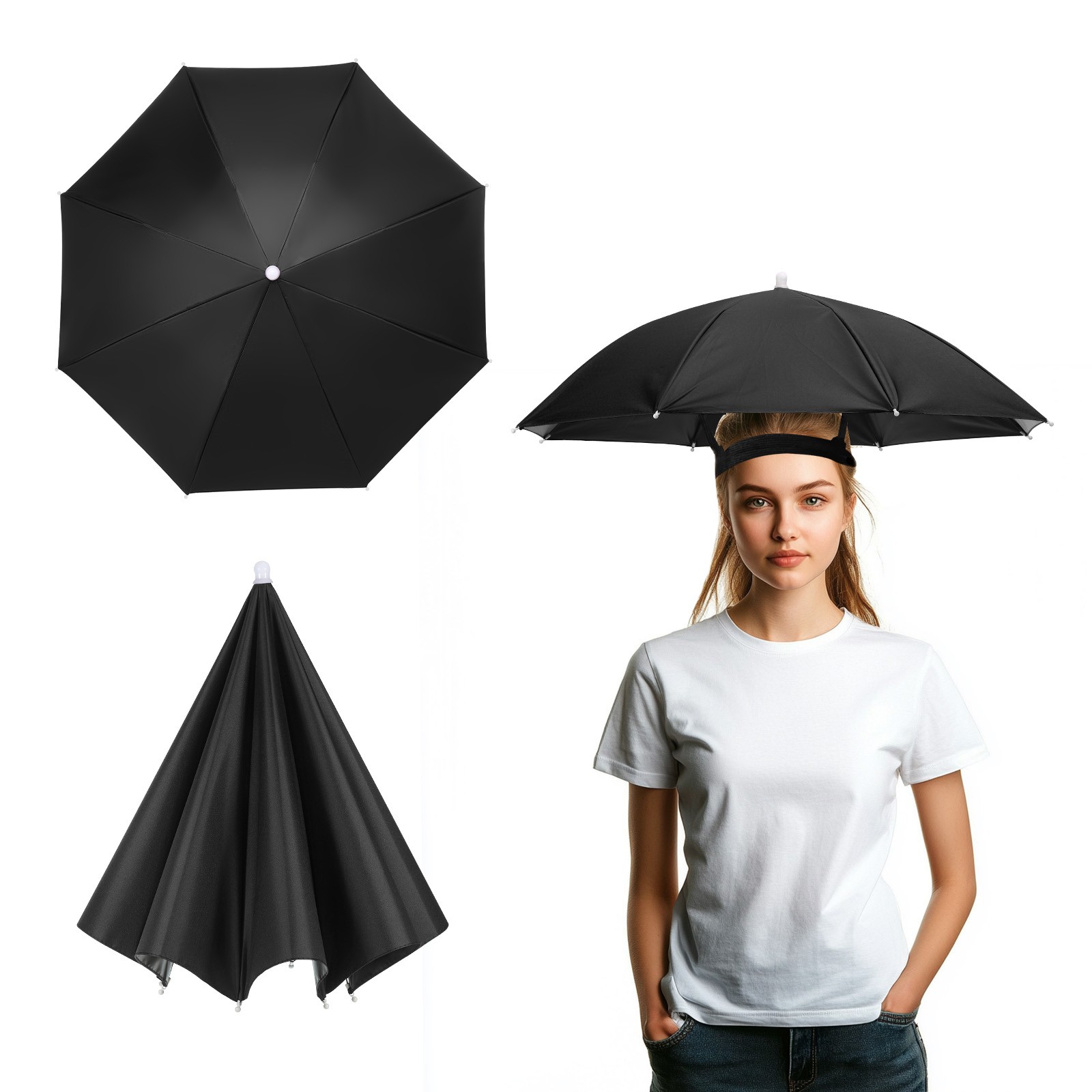 Umbrella Hat Fishing Hat with Elastic Band for Fishing (Black)