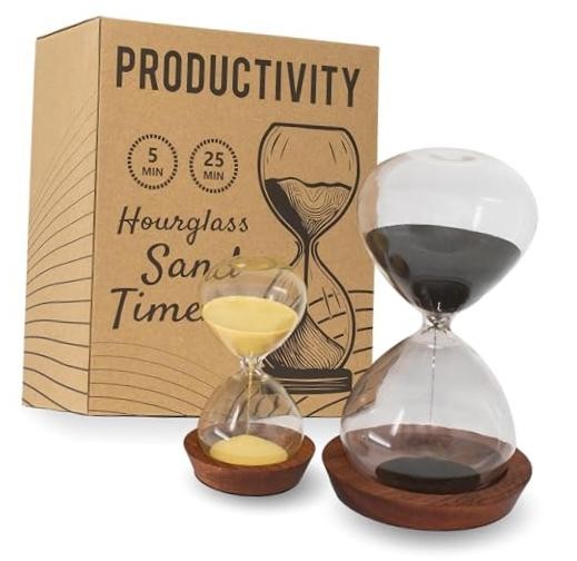 Decorative Hourglass Sand Timer Set - Includes 25 and 5 Minute Sandglass