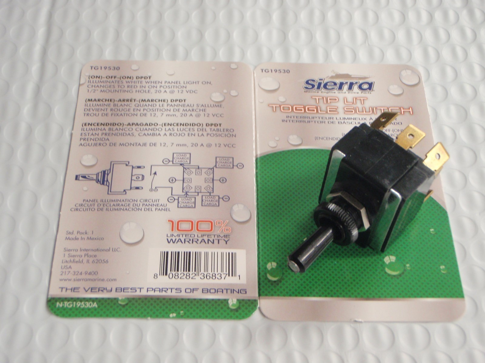 TOGGLE SWITCH CARLING 1641R 12V TG19530 MOM ON-OFF-MOM ON DPDT TIP LIT WHT RED