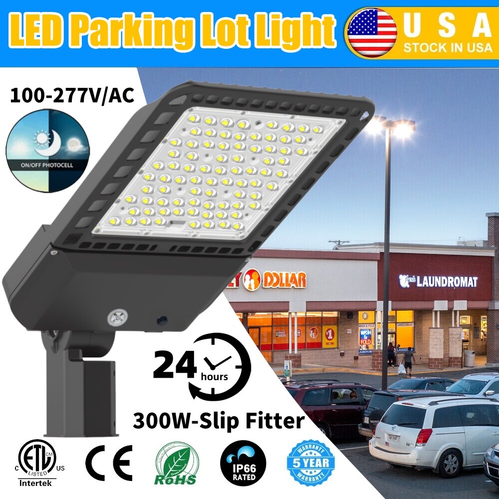 300W LED Slip-Fit Light Commercial Garden Parking Lot Pole Fixture Dusk to Dawn