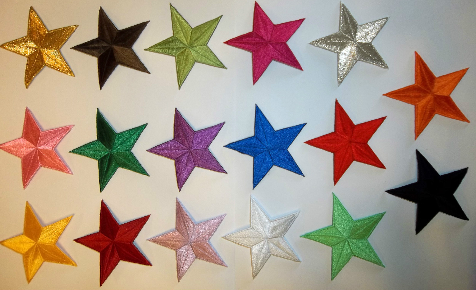 LOT of 5: YOUR CHOICE Red Blue Gold Yellow Pink Silver 2 inch star patches -254