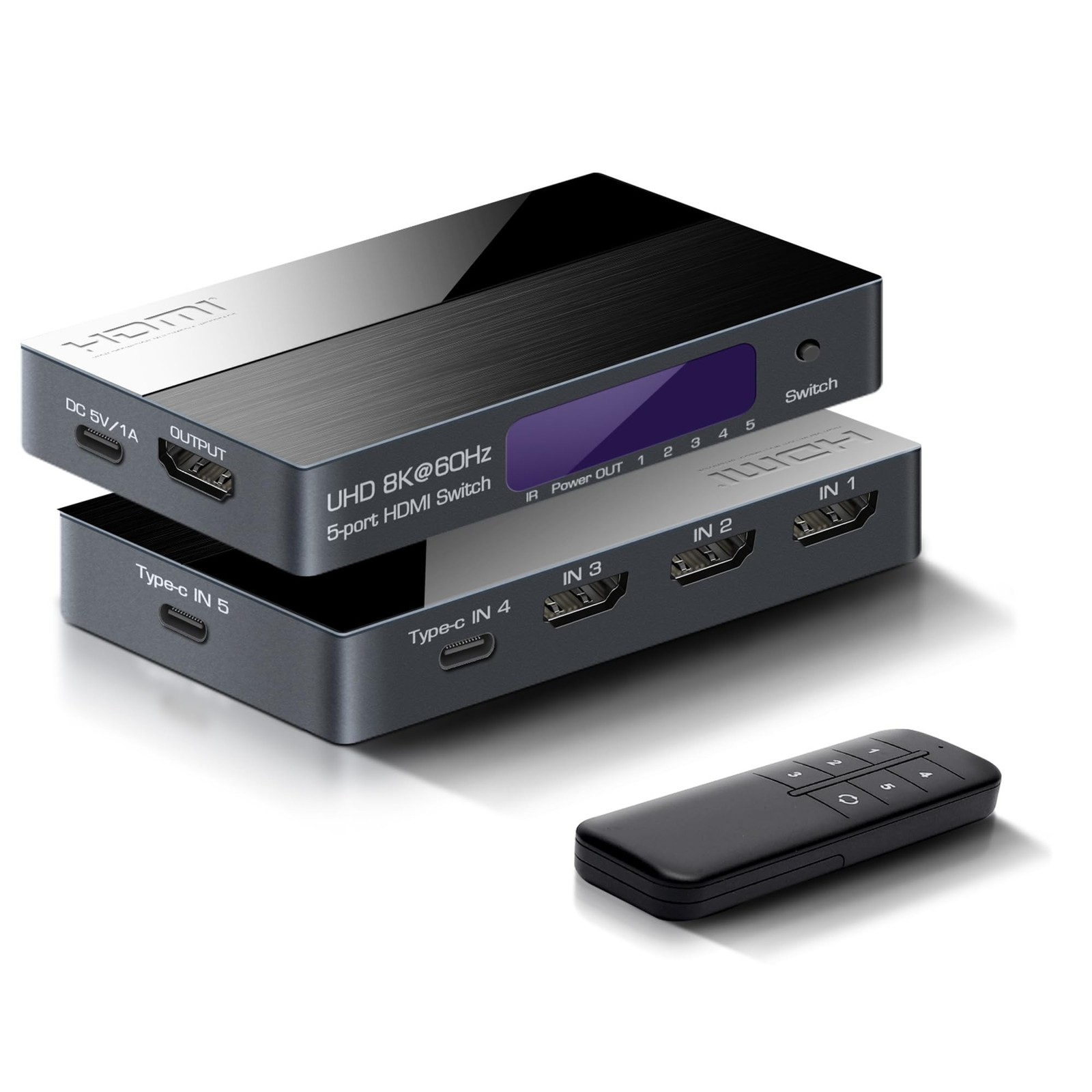 HDMI Switch 5 in 1 Out, FERRISA 5 Way HDMI Switcher Selector Box with IR Remo...