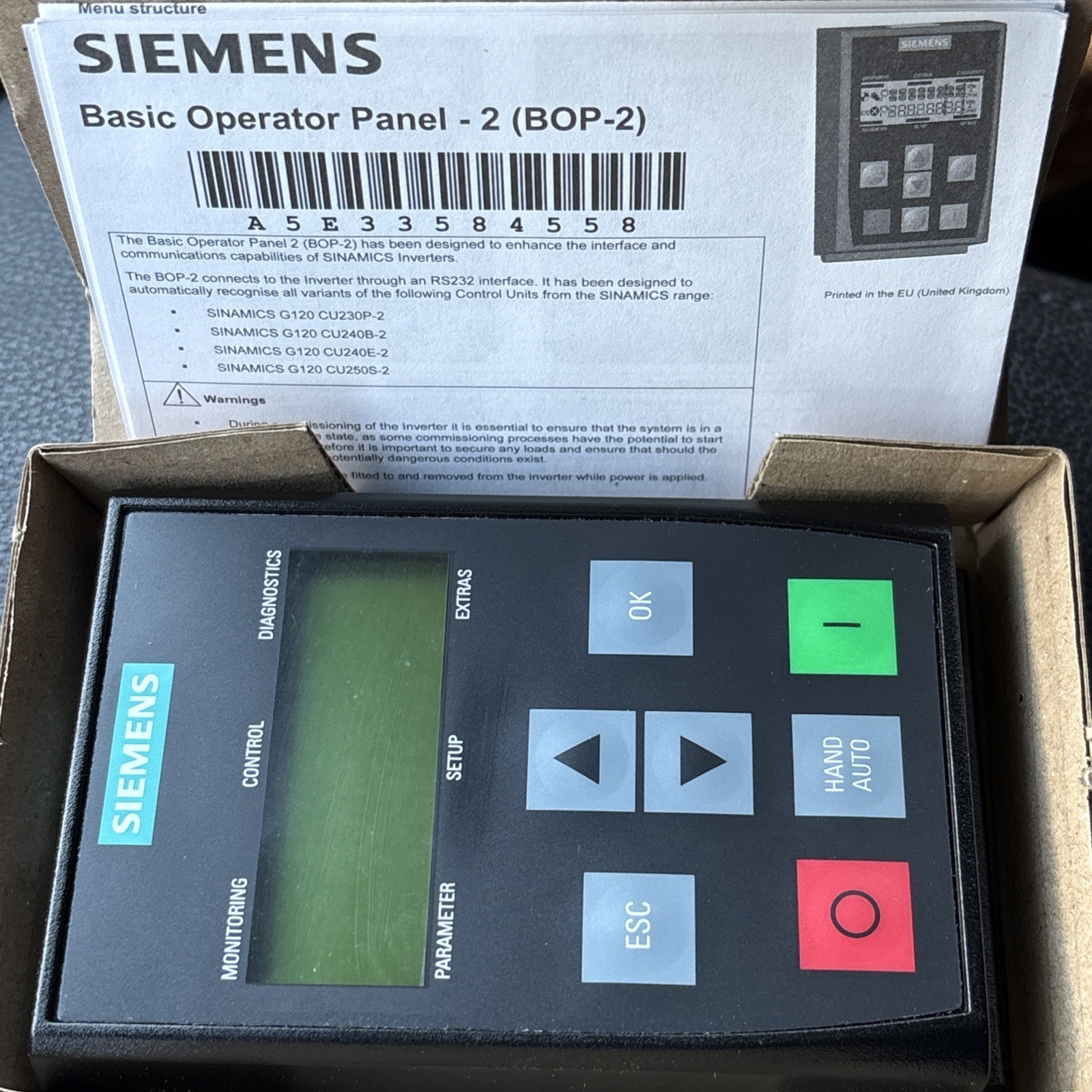 SIEMENS SINAMICS BOP-2 BOP‑2 Basic Operator Panel 1P 6SL3255-0AA00-4CA1