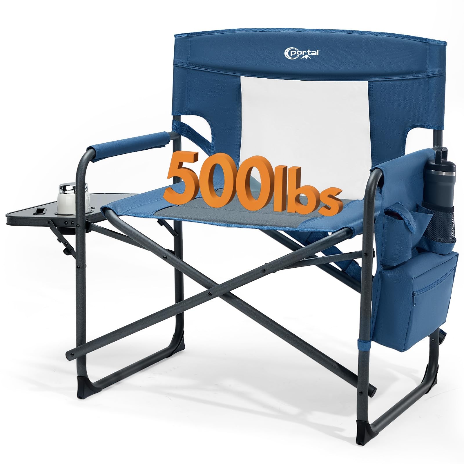 27" Heavy Duty Director Camping Chair with Cooler, Supports 500 lb, Portable