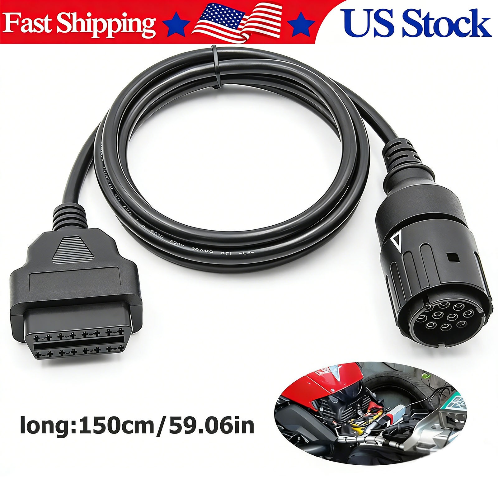 10 Pin to 16 Pin OBD2 Cable for BMW Motorcycle Diagnostic Adapter ICOM D