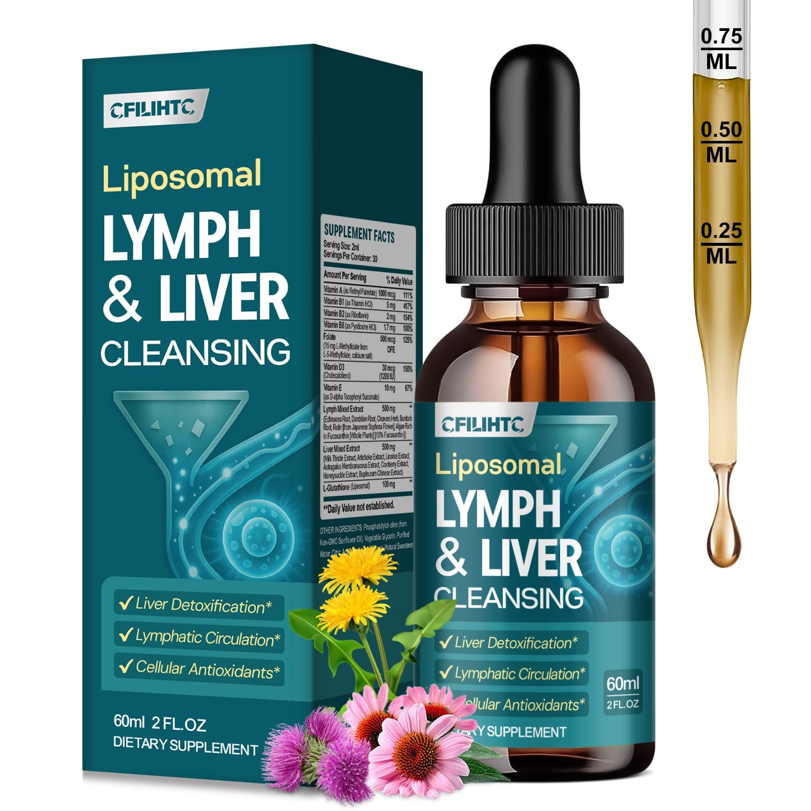 Lymphatic Drainage Drops Liver Cleanse Detox Milk Thistle Drenaje Linfatico