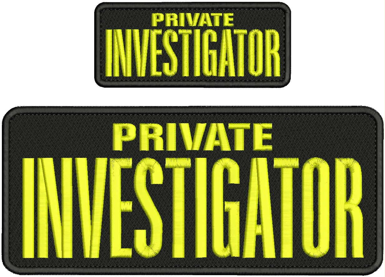 Private Investigator EMB Patches 4x10 And 2x5'' Hook On Back Yellow On  Black