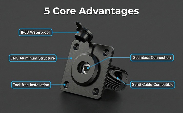 Waterproof RJ45 Pass Through Socket for Starlink Gen3 - Aluminum Panel Mount
