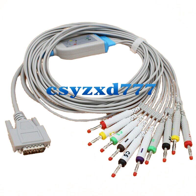 10Leads ECG EKG Cable for Edan SE-1/3/12/601/601A Mindray R3 R12 Patient Monitor