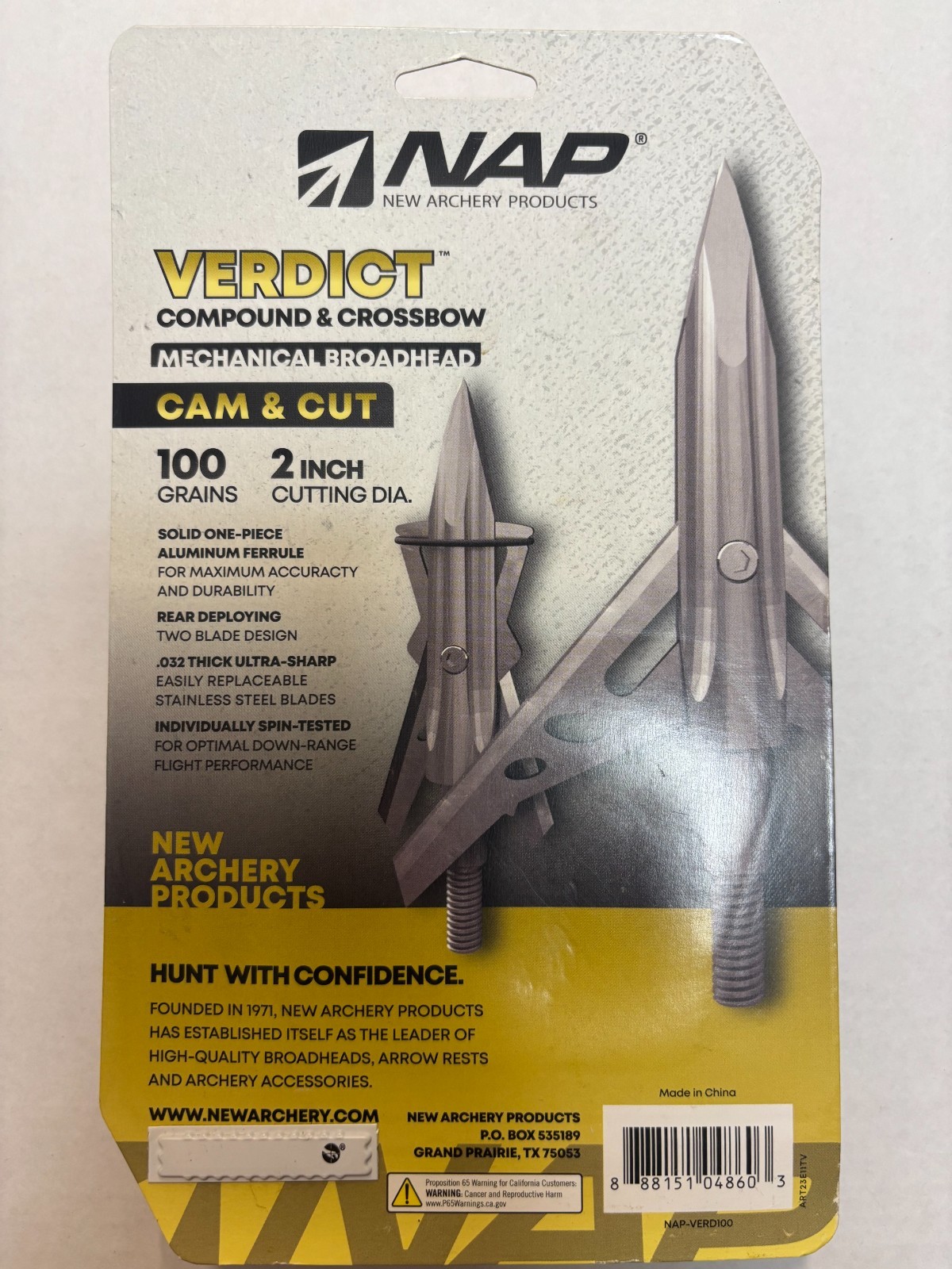 NAP Verdict Cam & Cut Mechanical Broadhead 100GR