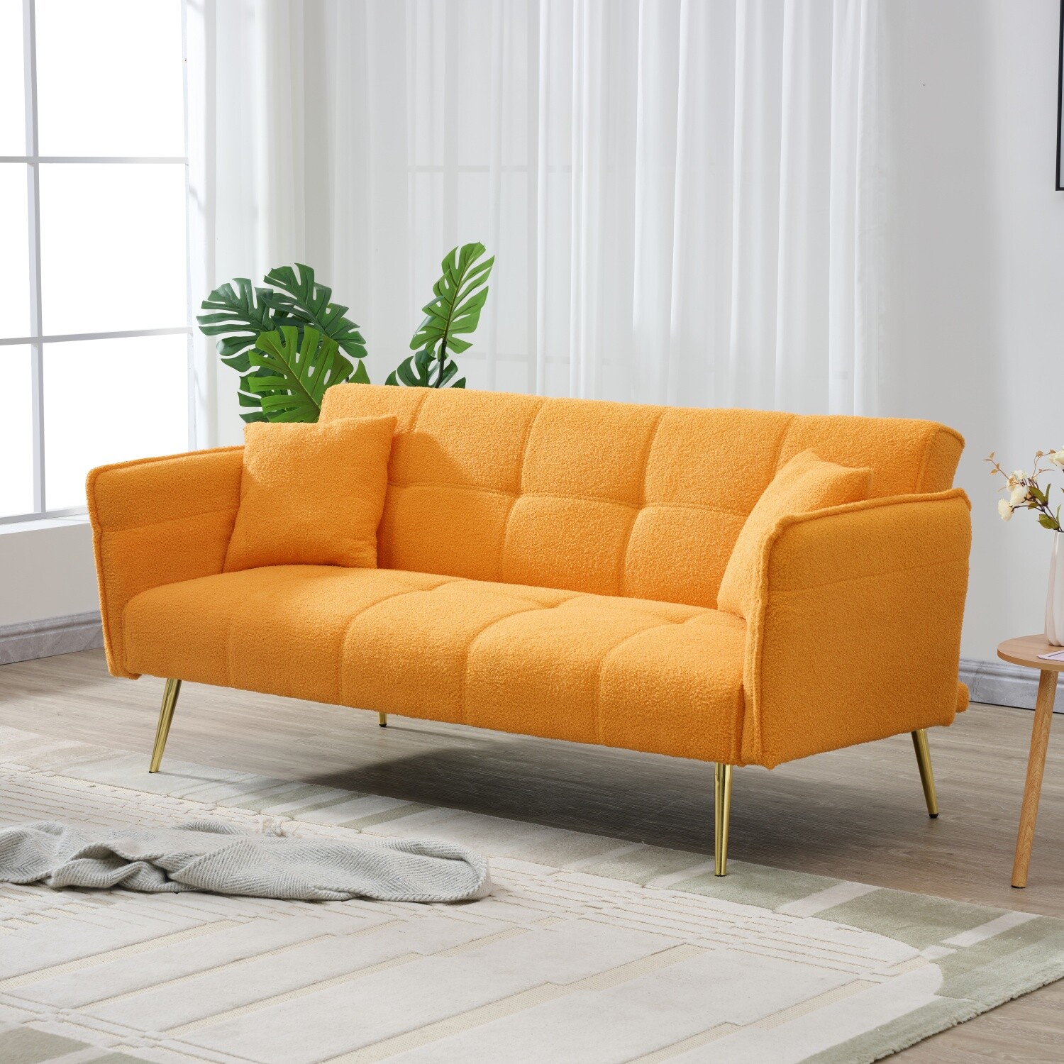 Convertible Sleeper Sofa Bed Futon Sofa Bed Folding Recliner Sofa Yellow/Orange