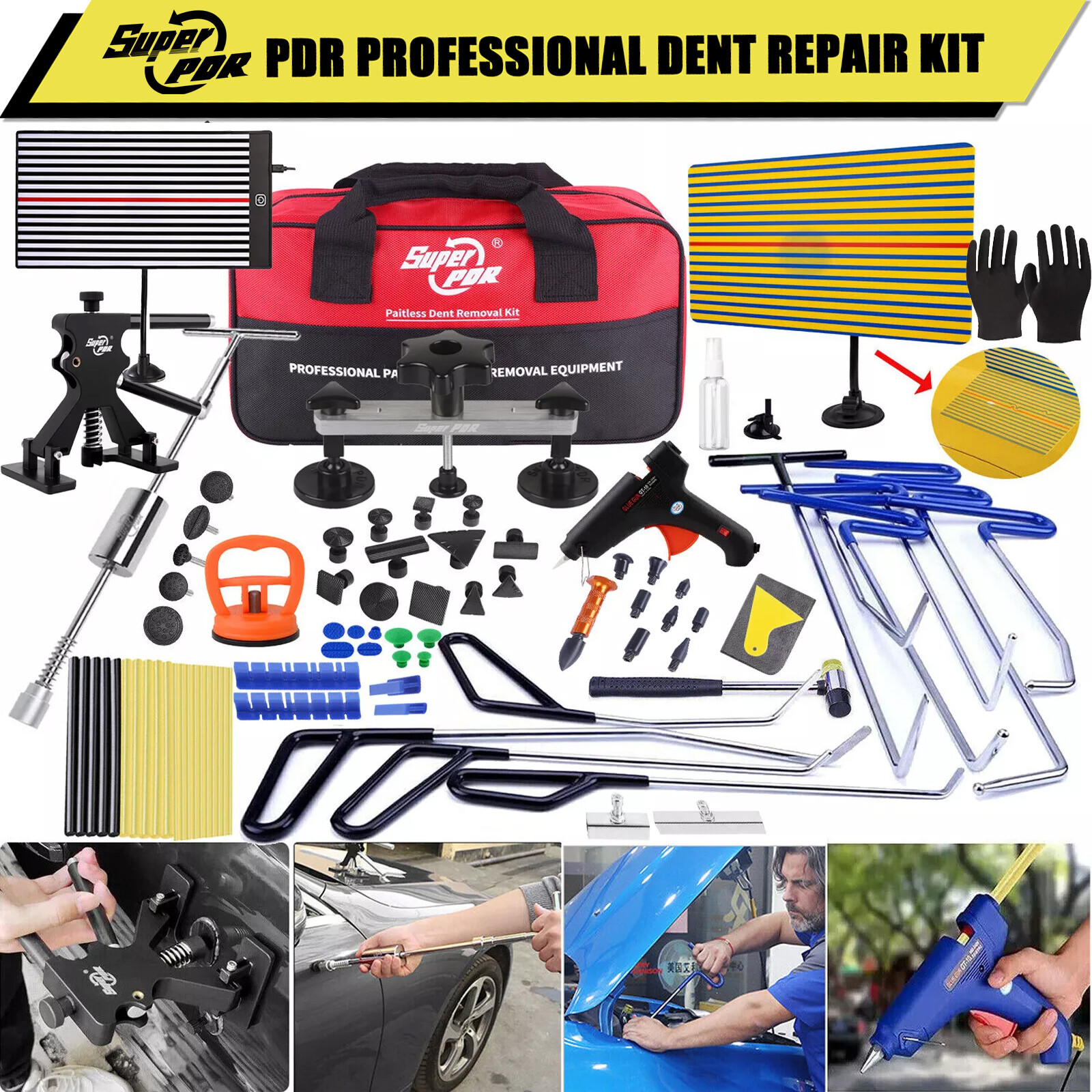 PDR Car Dent Repair Paintless Removal Kits Rods Puller Hail Tabs Auto Body Tools