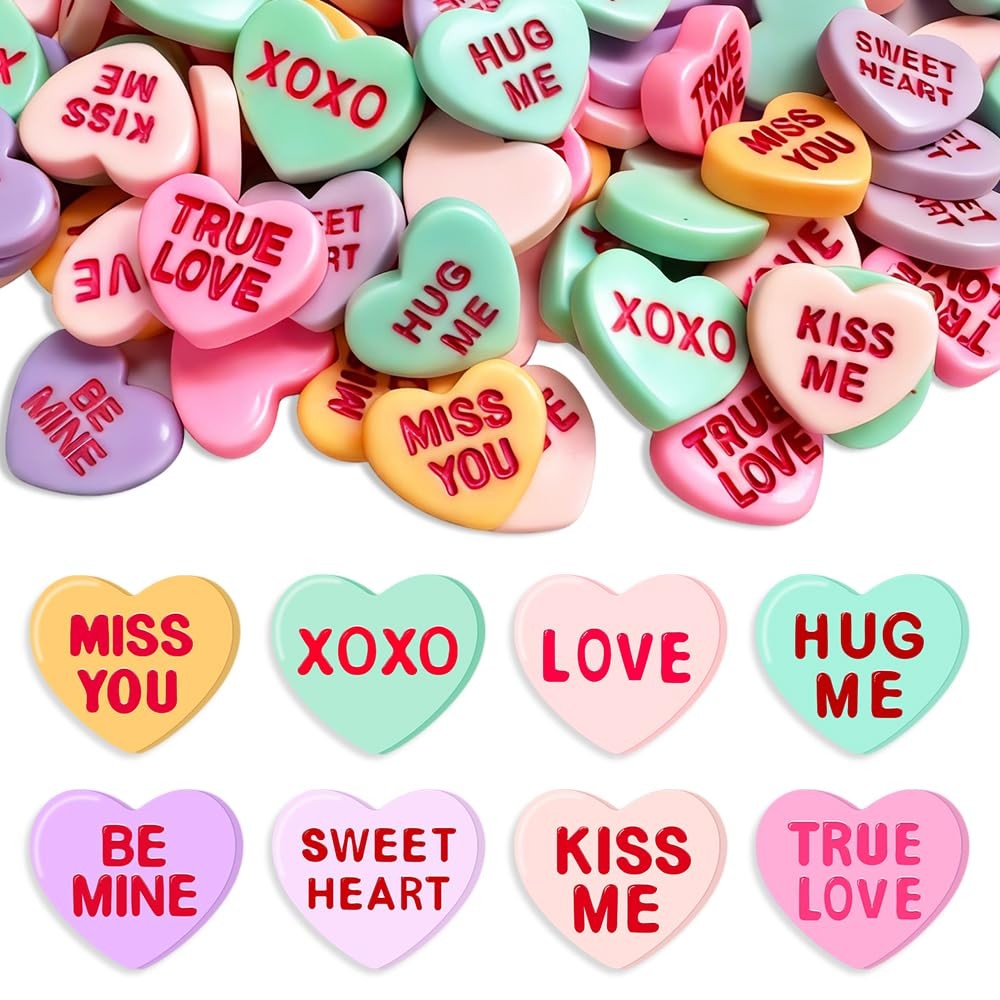 104 Pcs Conversation Mini Heart Charms Flatback, 1-Inch Resin Flatback Hearts...
