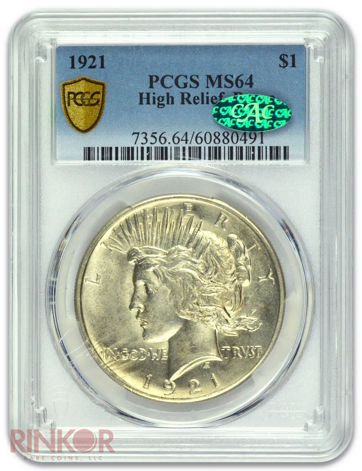 1921 $1 Peace Dollar PCGS MS 64 CAC