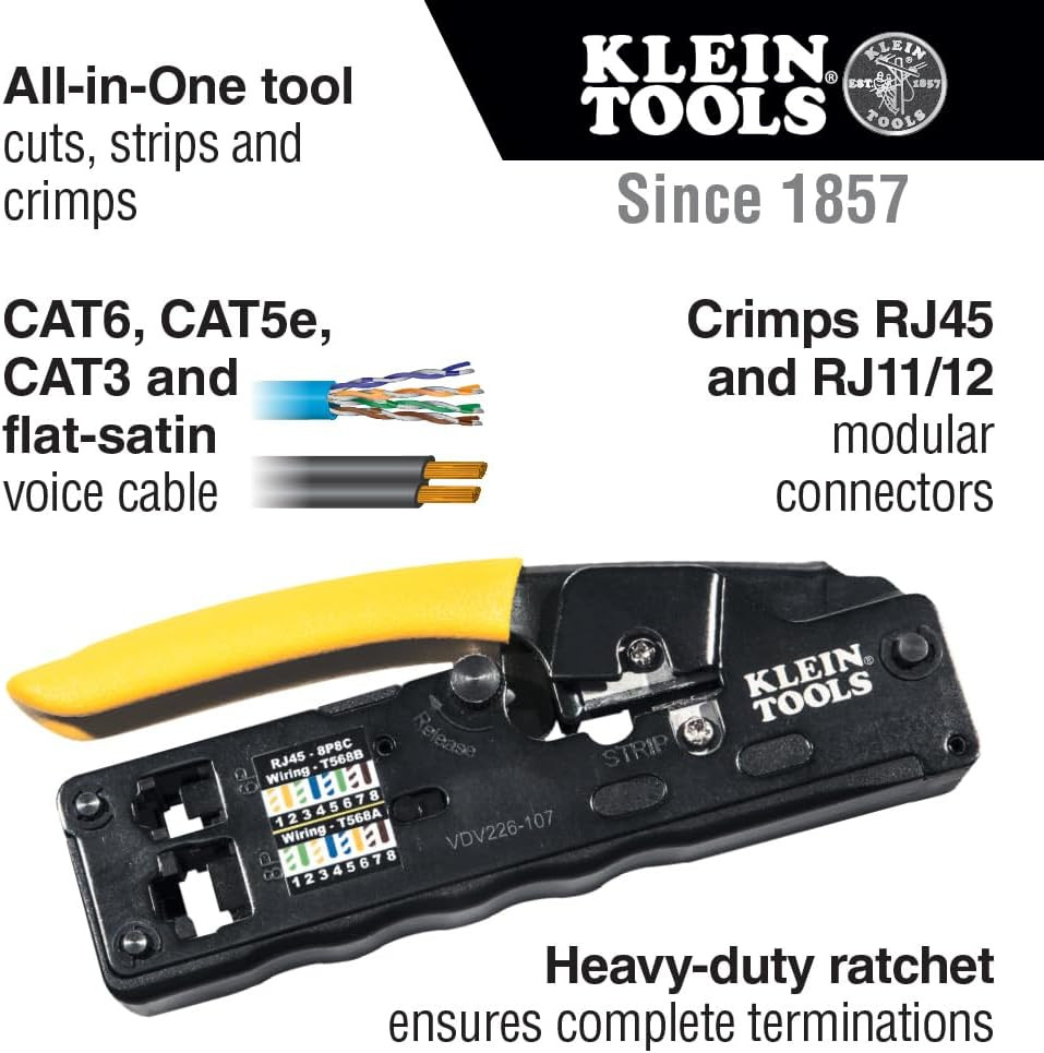 VDV226-107 Compact Ratcheting Modular Data Cable Crimper/Wire Stripper/Wire Cutt