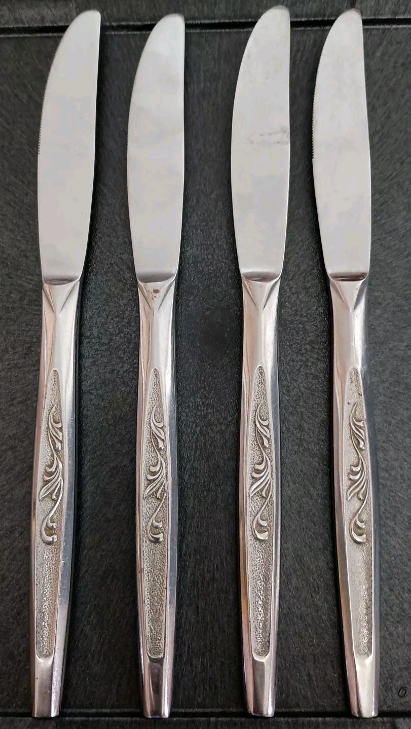 Carlton Stainless Woodcrest Flatware Japan 4 Butter Knives MCM
