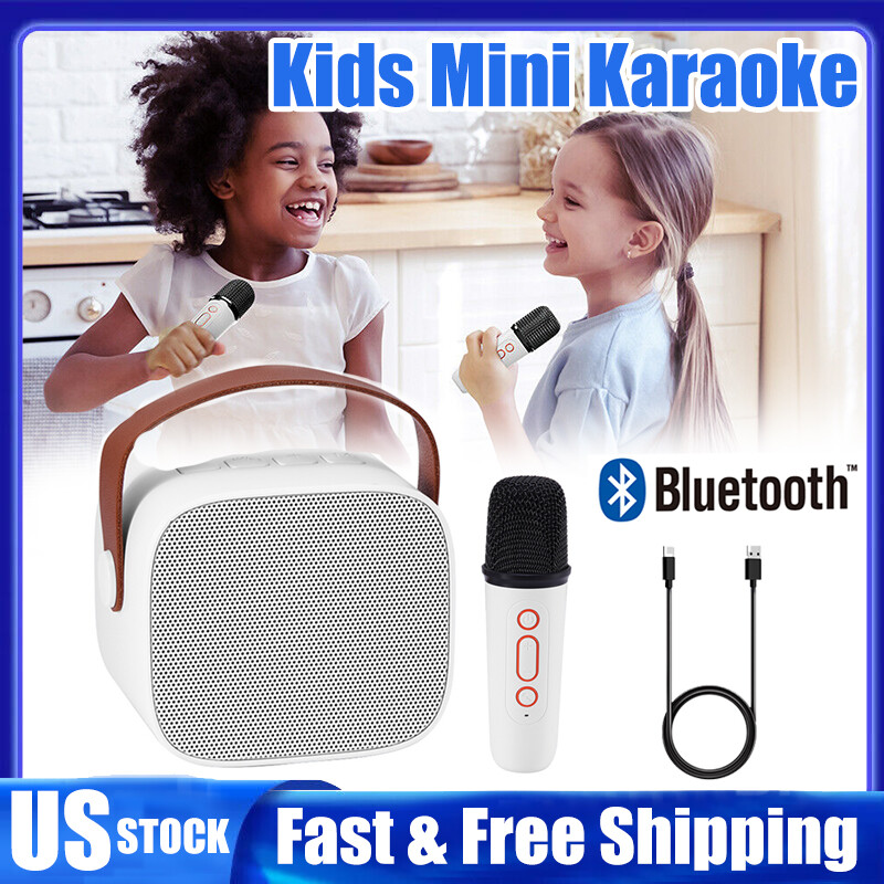 Kids Mini Karaoke Machine Portable Bluetooth Speaker Gifts W/Wireless Microphone