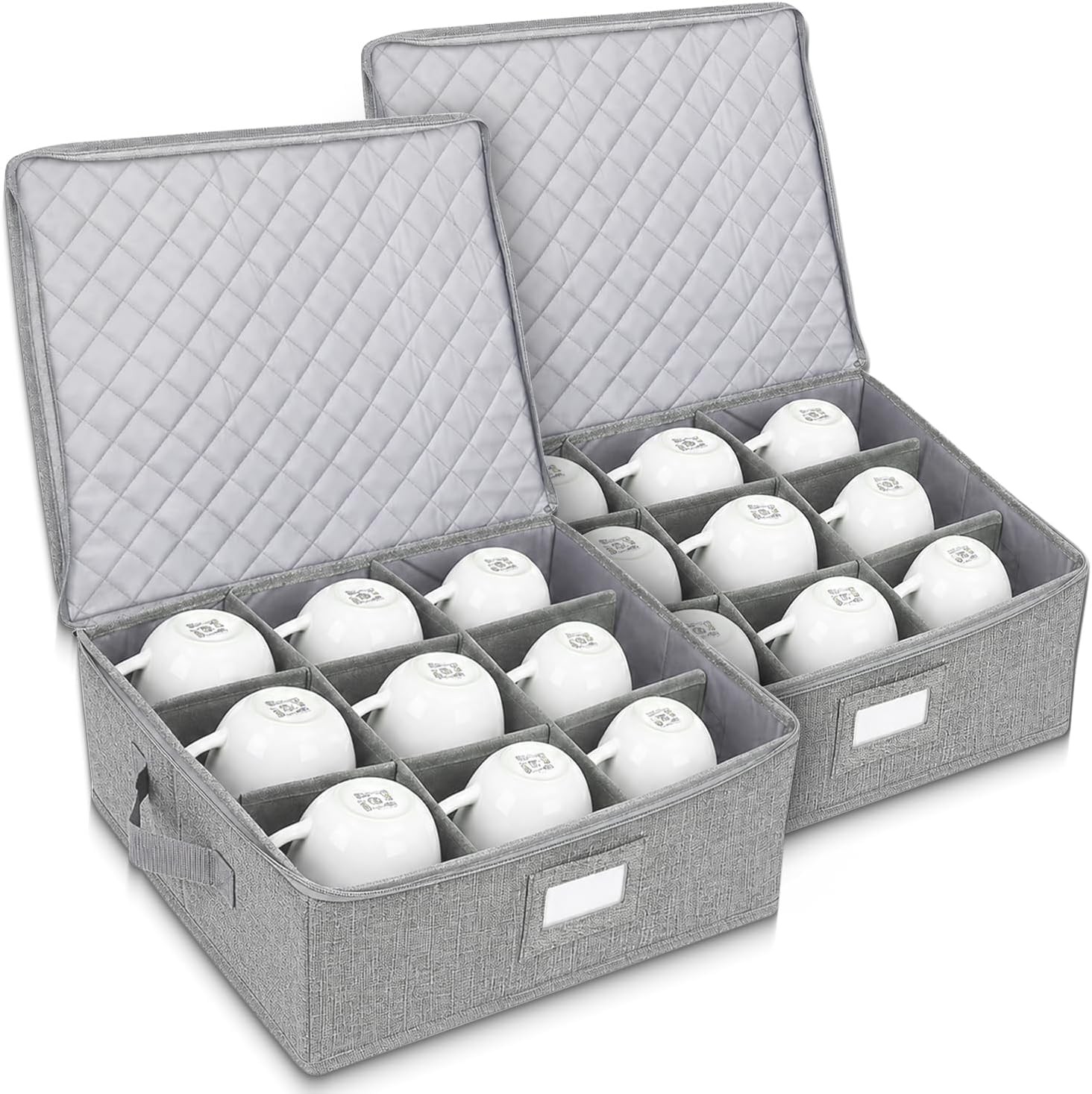 Mug Storage Organizer Set of 2 – 12 Compartment Cup Storage Boxes with Lid, S...