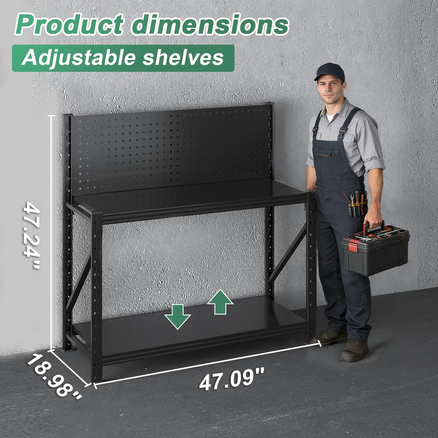 Work Bench with Pegboard,Heavy Duty 3000Lbs Capacity Workbench Adjustable Shelve