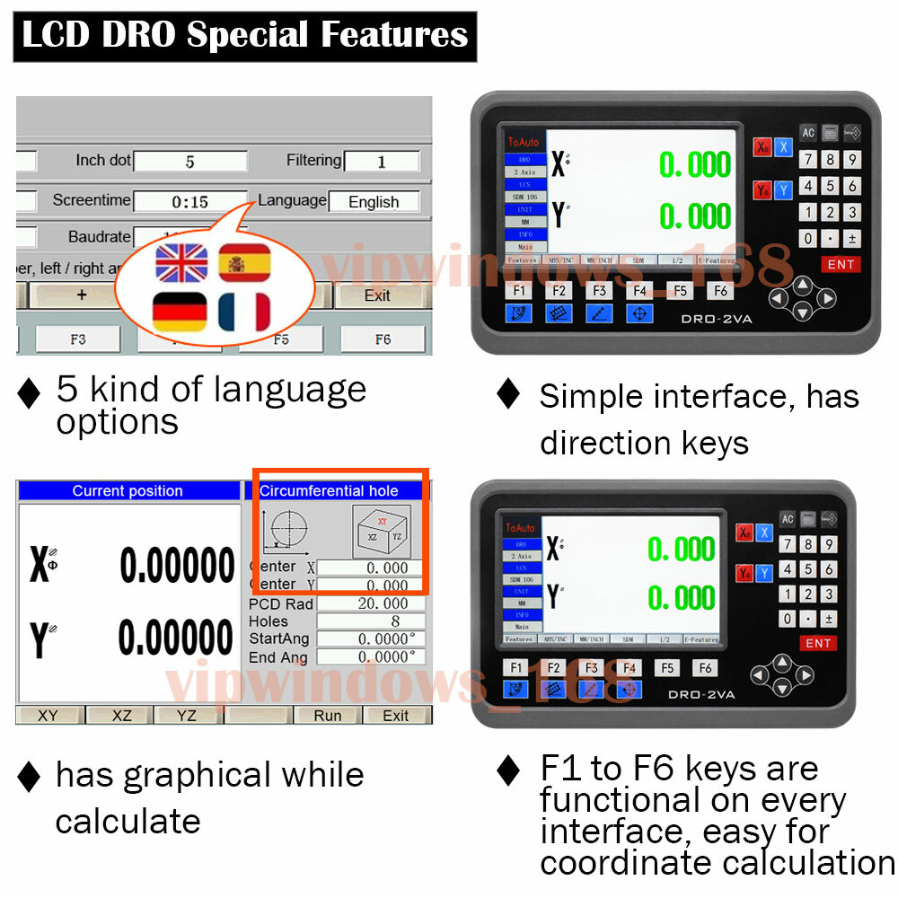 2Axis Digital Readout LCD DRO 12"& 48" Linear Scale Kits for CNC Lathe Machine