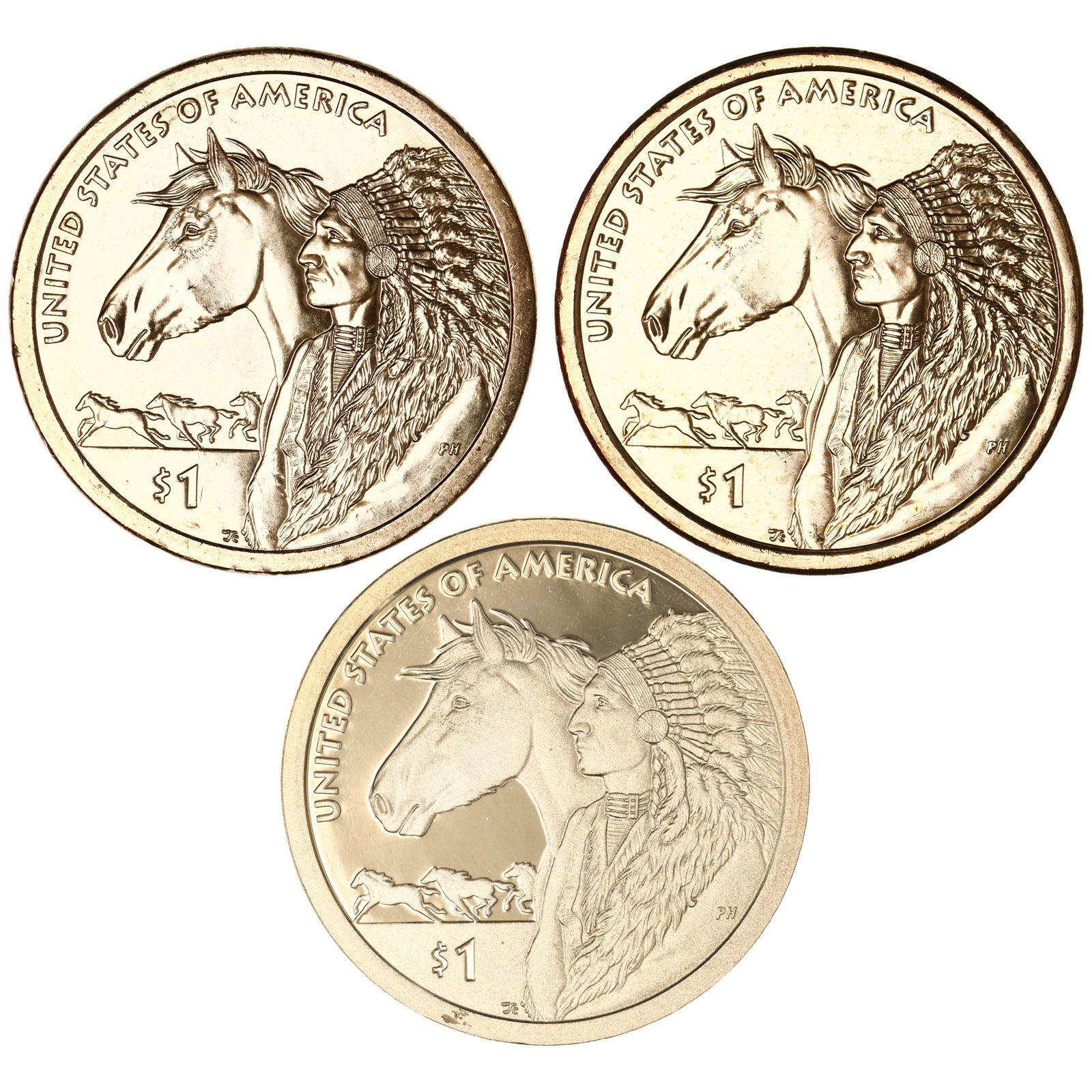 2012 P D S Native American Sacagawea Dollars BU & Gem Proof 3 Coin Set