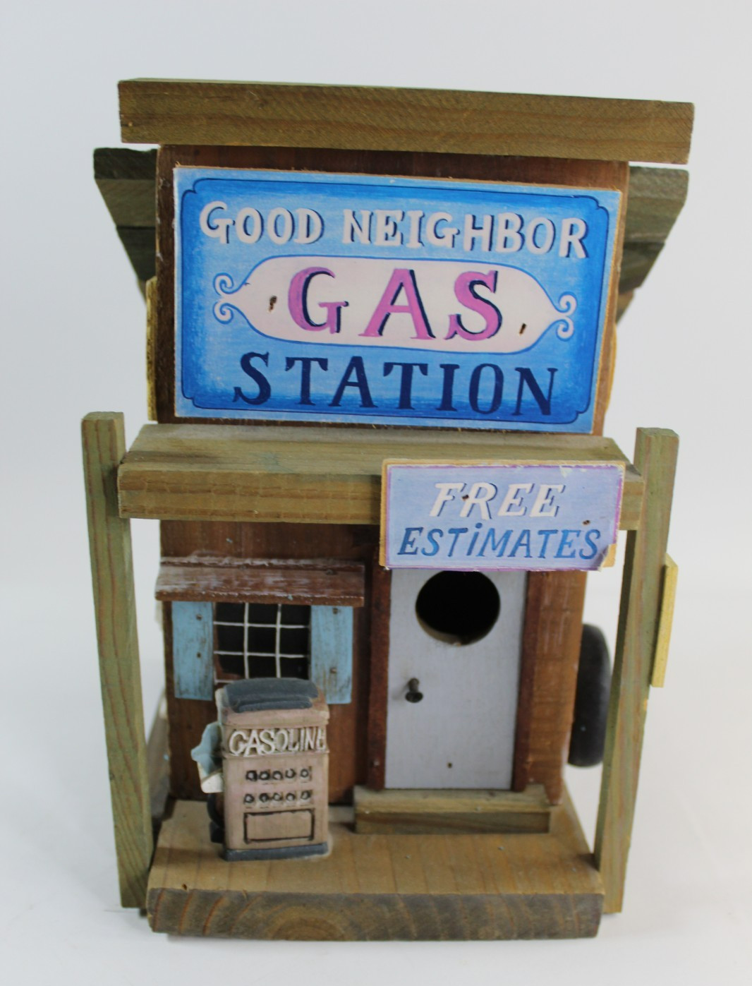 Wooden Birdhouse With Gas Station Design Good Neighbor gas Station 9x7x6 Feeder