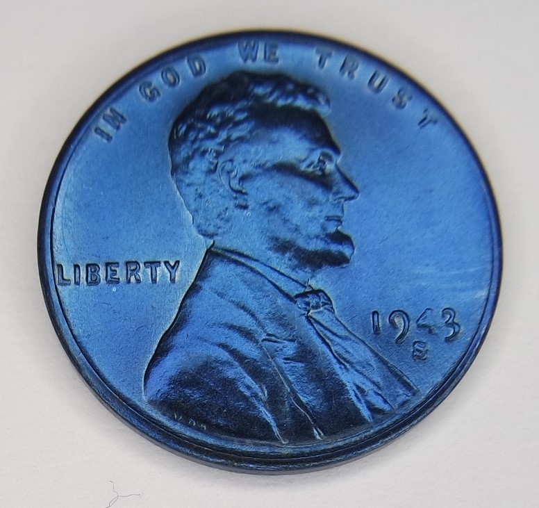 1943 S STEEL LINCOLN WHEAT CENT PENNY 1C ****GREAT DETAIL*!!CIRCULATED BLUE TONE