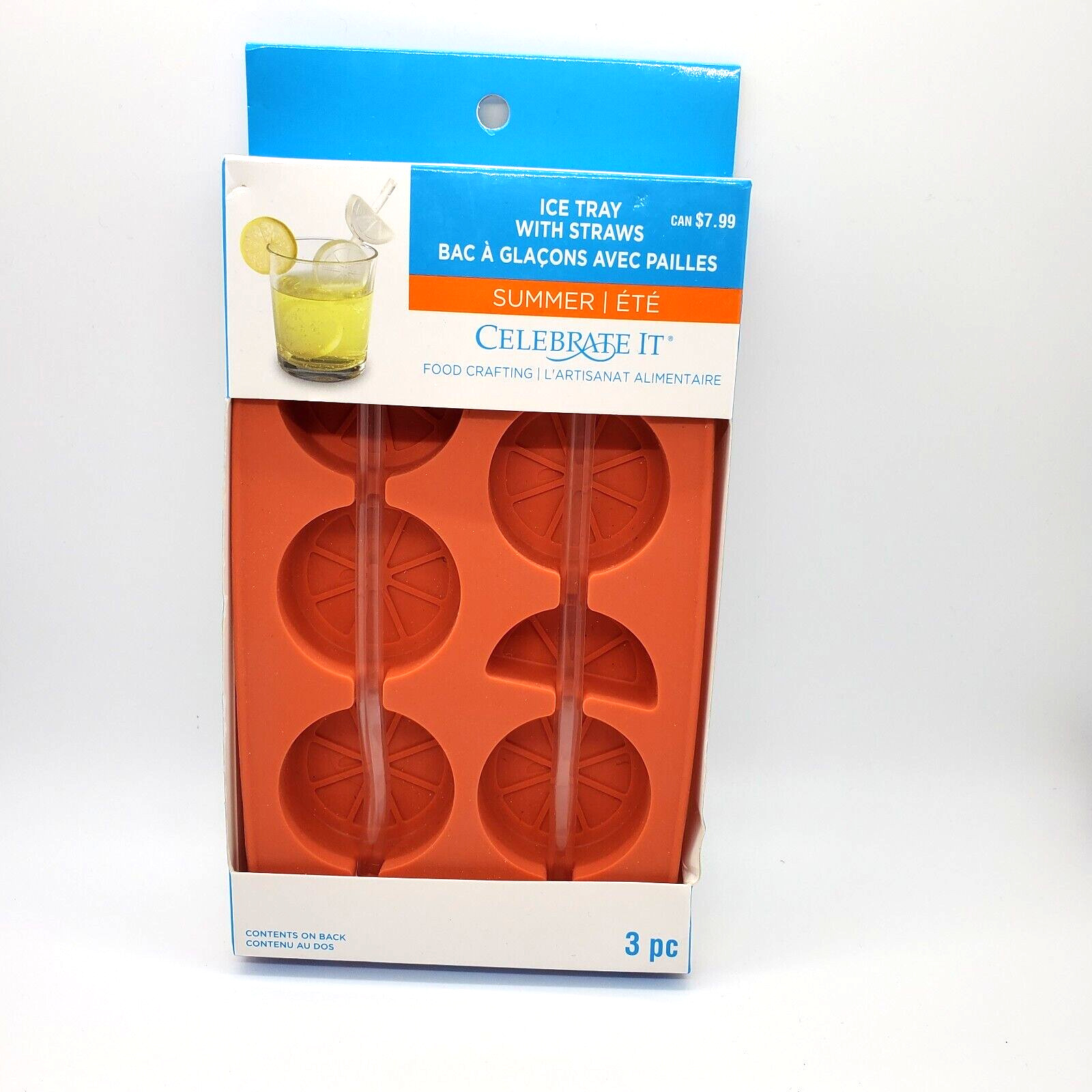 Celebrate It Summer  Silicone Lemon Slice Wedge Shaped Ice Cube Tray with Straws
