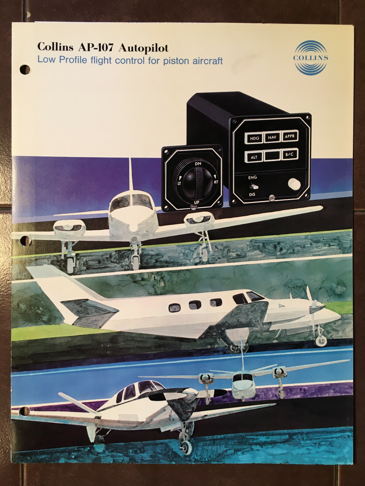 Original Collins AP-107 Autopilot Sales Brochure, 6 page tri-fold, "8.5 x 11"