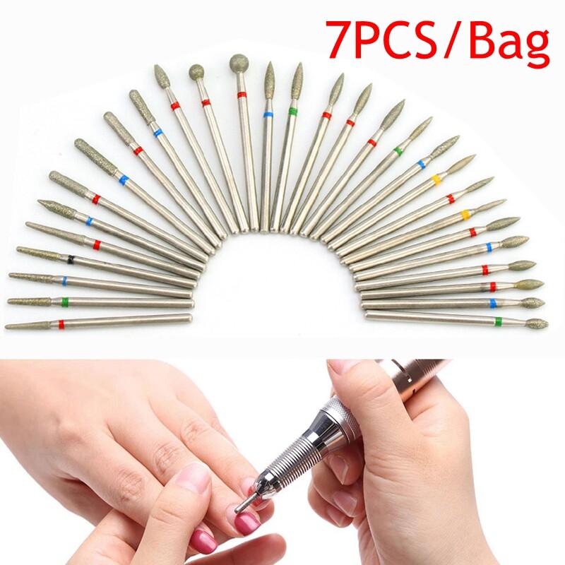 7Pcs/Pack Diamond NailDrill Bits Milling Cutter Rotary Burr For Nail File Clean❥