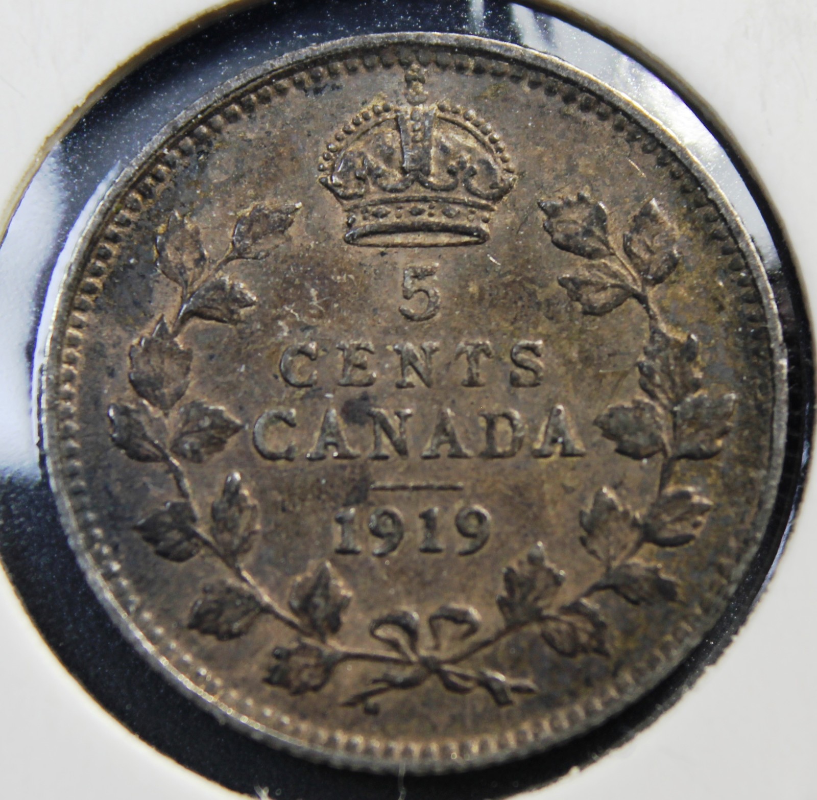 1919 Canada King George V Silver 5 Cents Coin