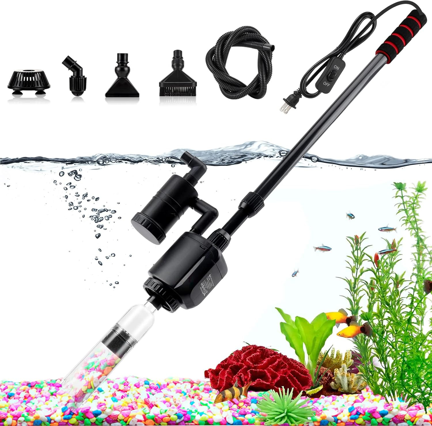 6-in-1 Electric Aquarium Gravel Cleaner, 320GPH 20W Fish Tank Vacuum | Water Cha