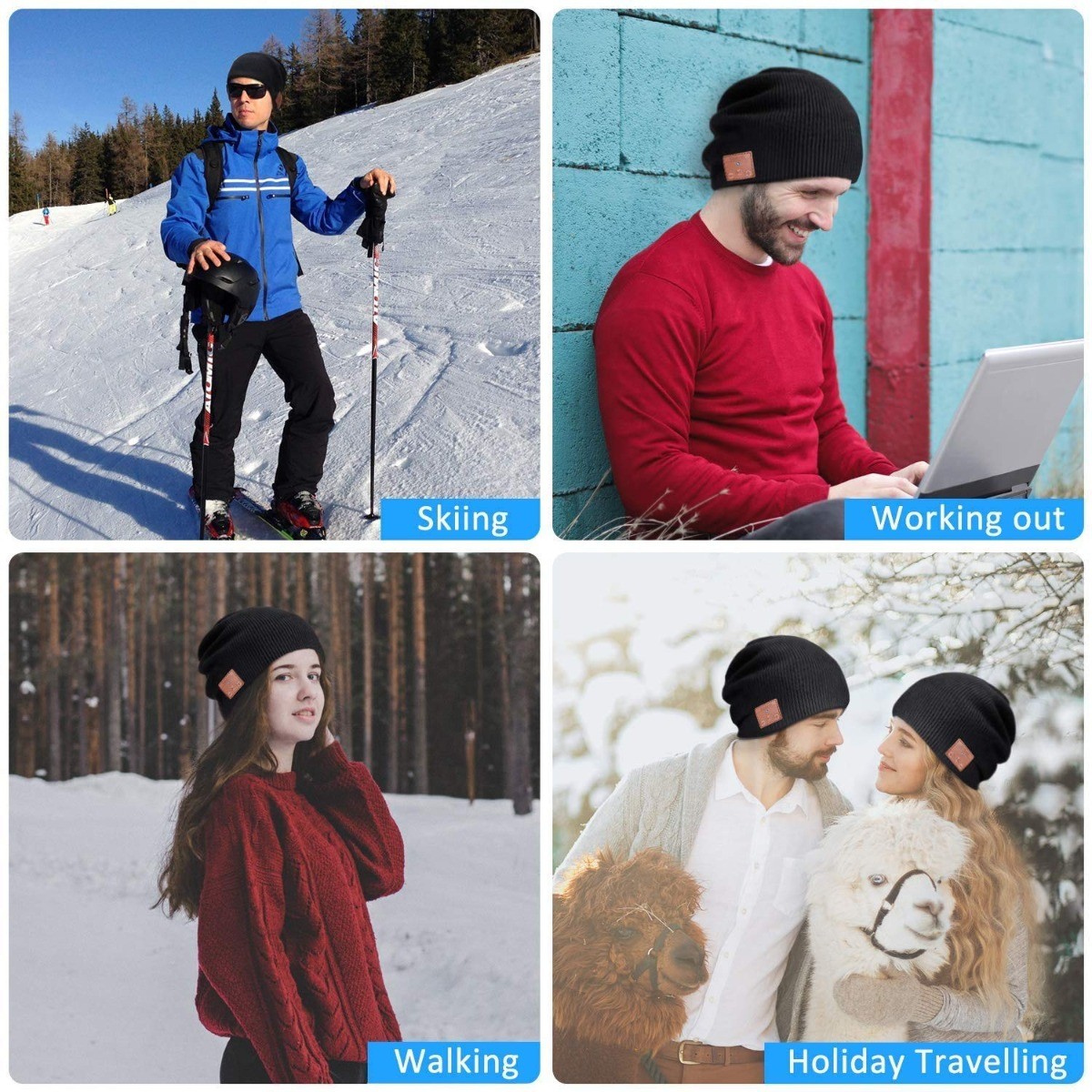 Wireless BT Earmuffs Woolen Hat, Rechargeable, Wireless (Black)