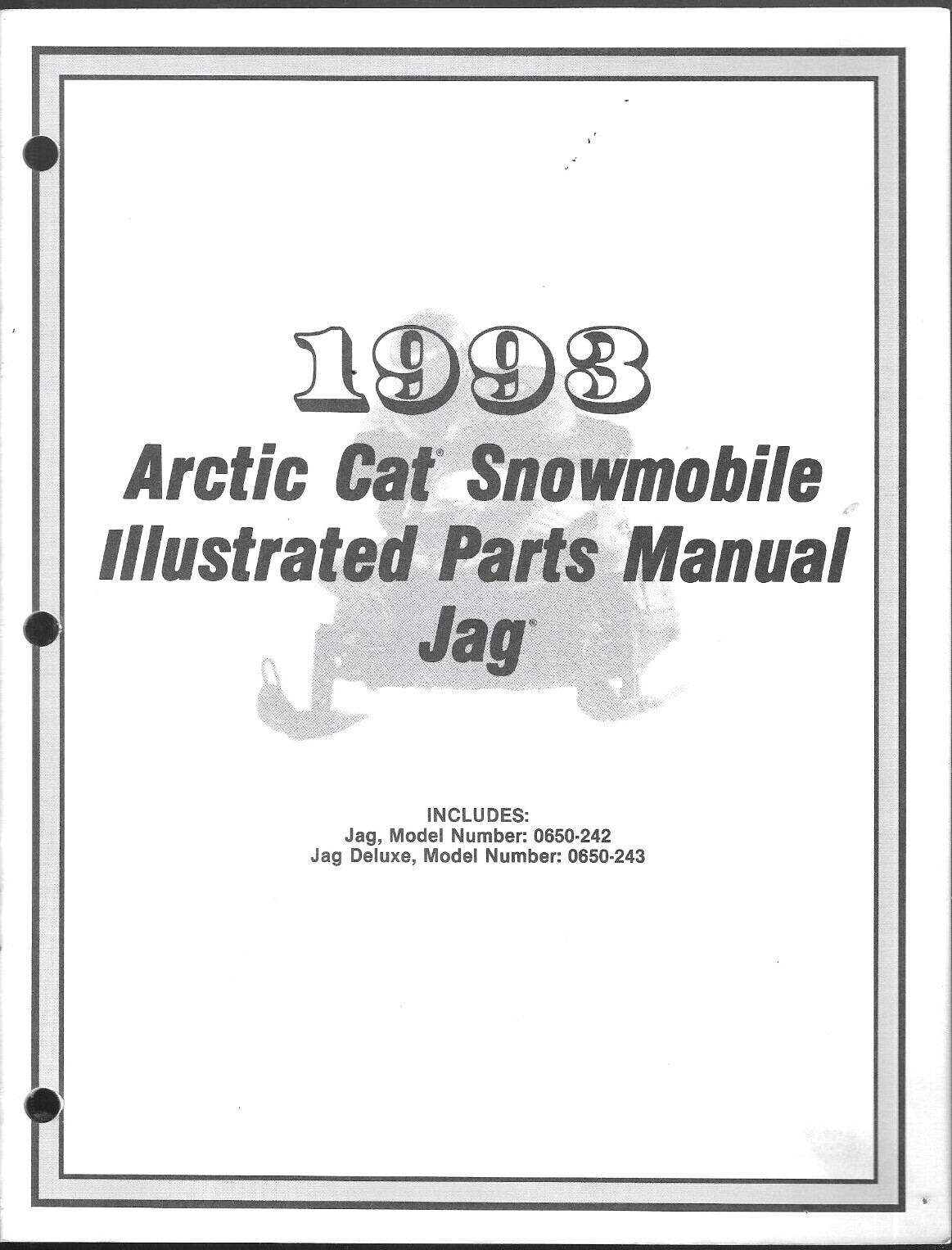 1993 Arctic Cat Snowmobile Illustrated Parts Manual Jag Model 0650-242, 0650-243