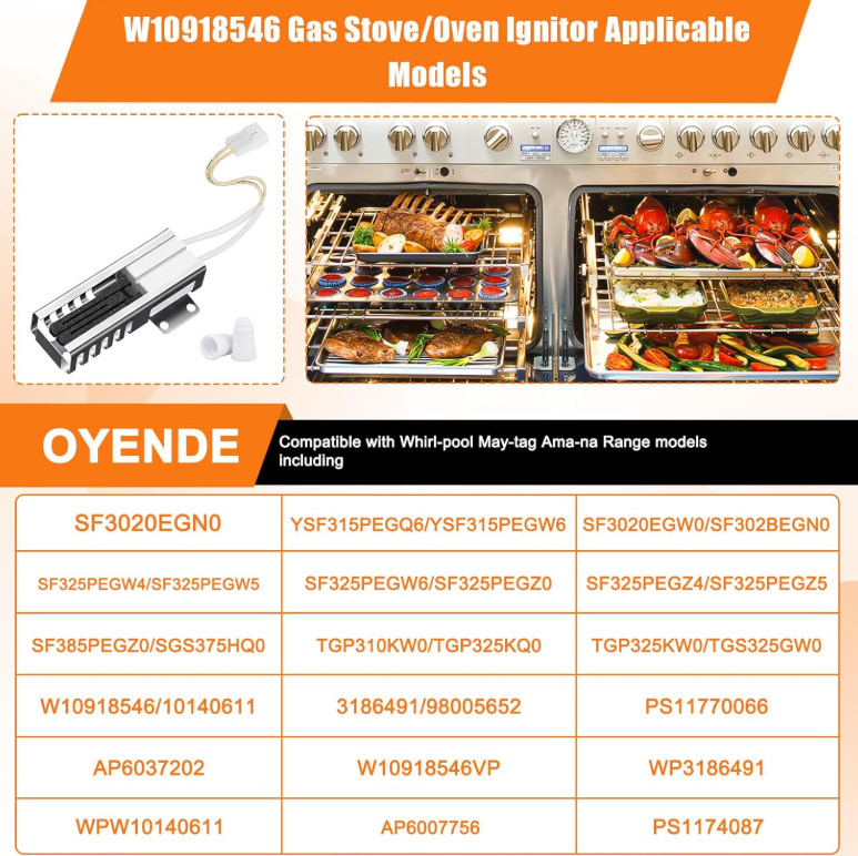 Whirlpool WFG505M0BS0 Gas Range Oven Ignitor Igniter