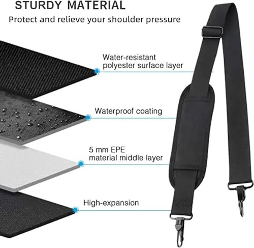 Shoulder Strap, 52" Universal Adjustable Padded Laptop Shoulder Strap Black