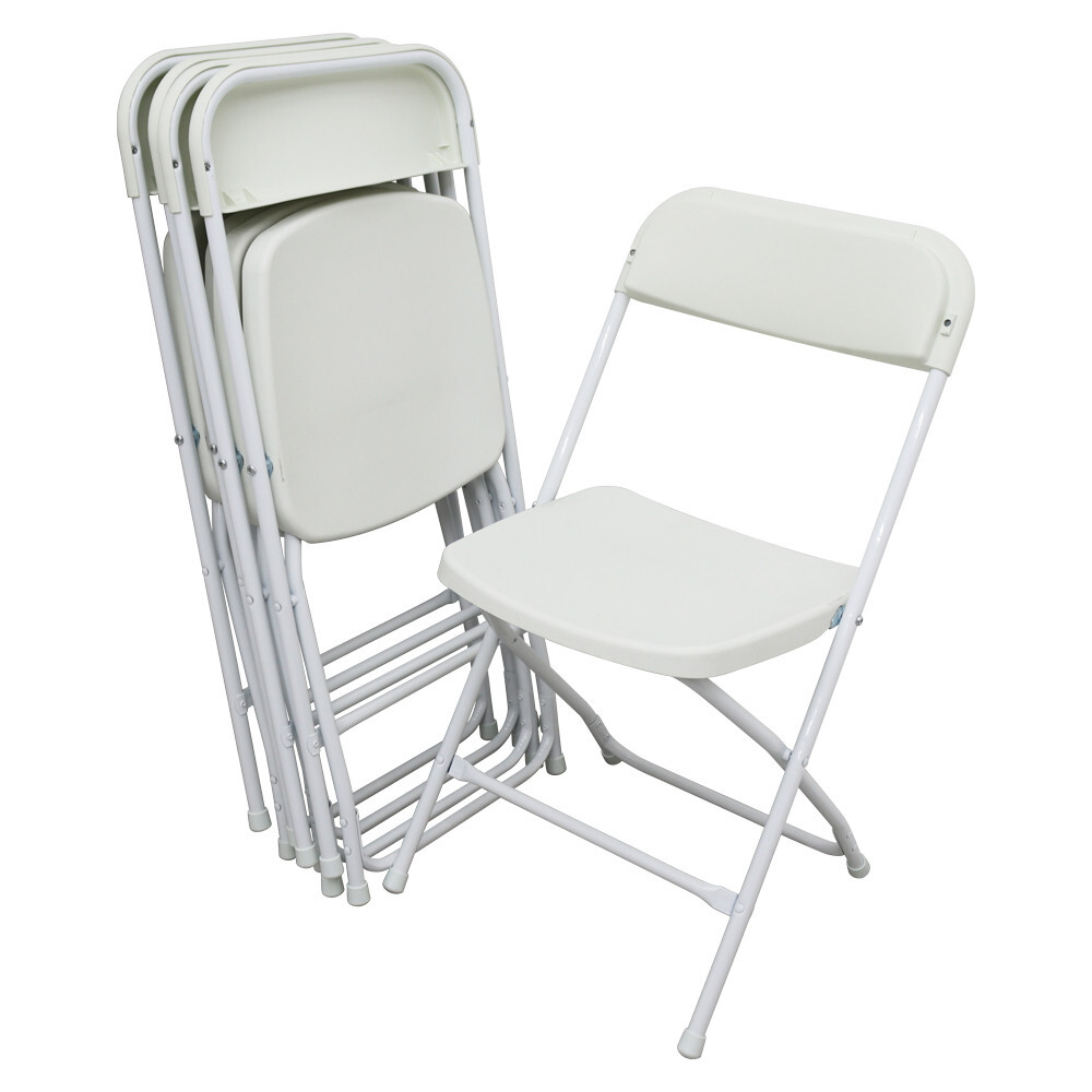 5 Pack White Plastic Commercial Folding Stackable Chairs Plastic + Iron Material