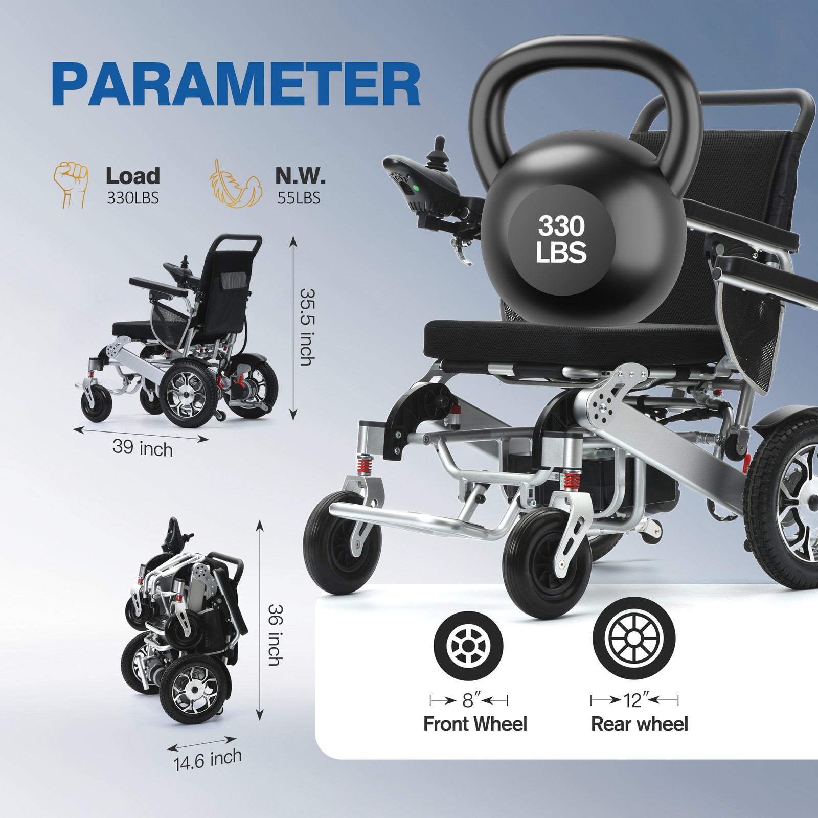 500W Electric Wheelchair Intelligent Foldable Wheelchair All Terrain