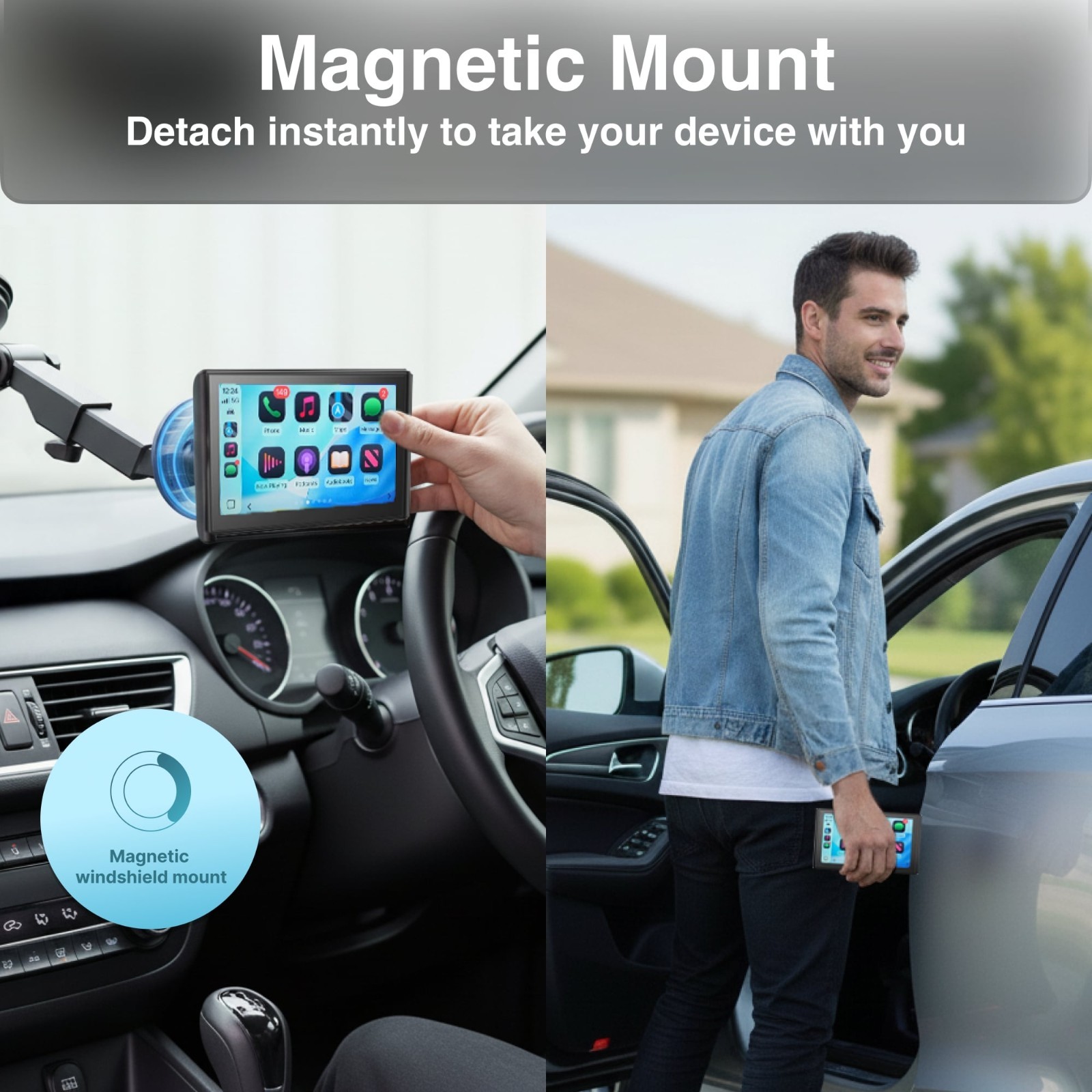 Laser 7in CarPlay Android Auto Screen Dual Cameras Wireless Portable