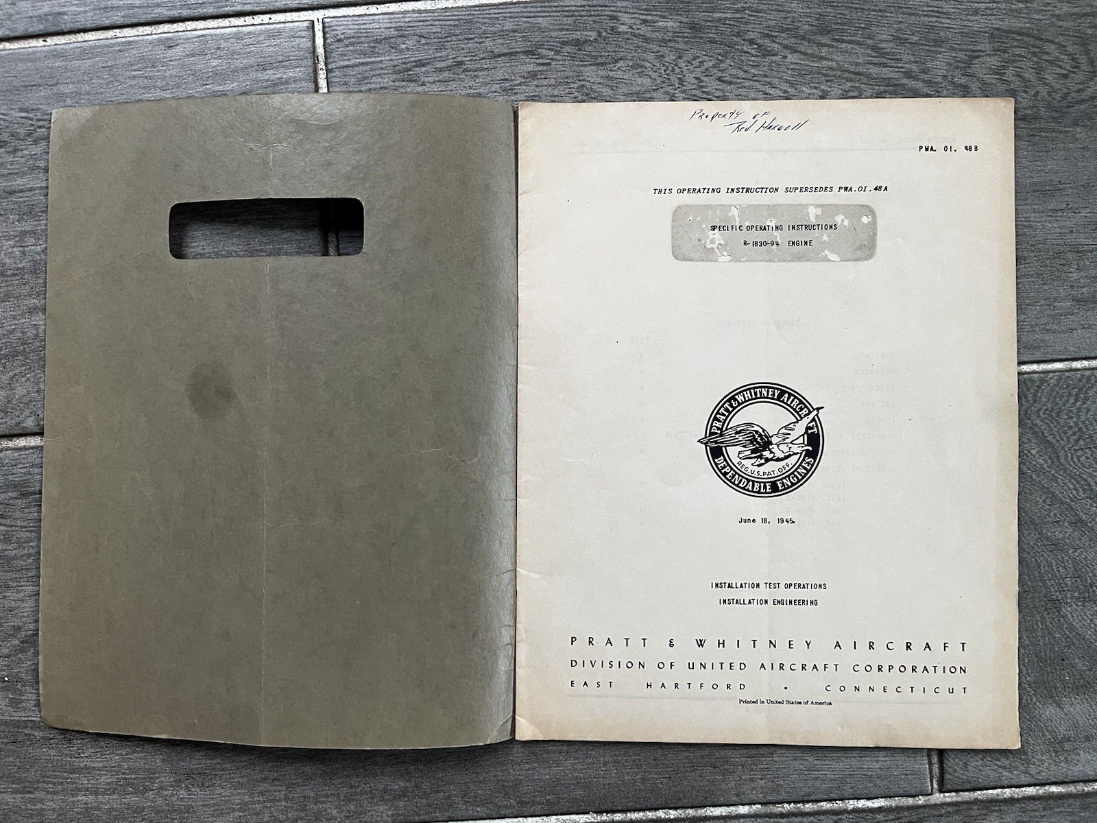 Pratt & Whitney R-1830-94 Engine Specific Operating Instructions 1946 Original