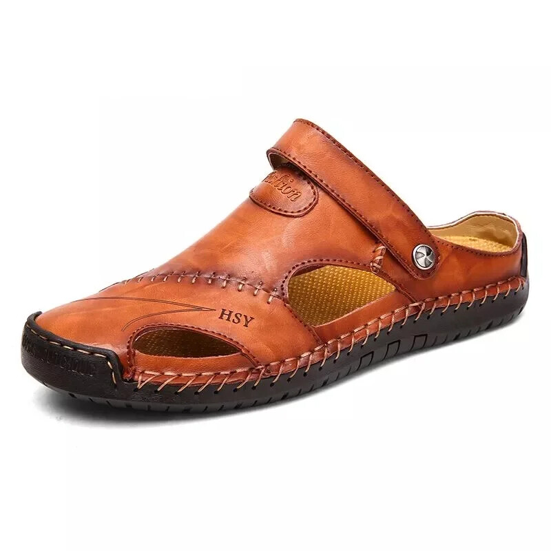 Sandalias Clásicas De Cuero Para Hombre, Zapatillas De Exterior Chanclas De Goma