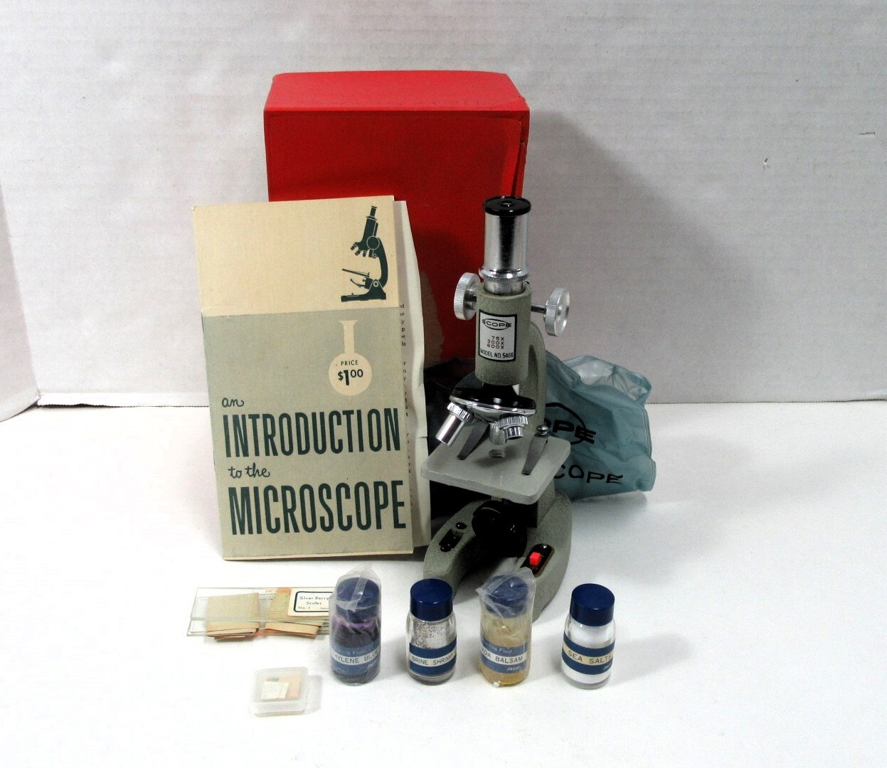 VINTAGE SCOPE INSTRUMENTS MICROSCOPE MODEL #5466 W/ BOX, MANUAL, & ACCESSORIES