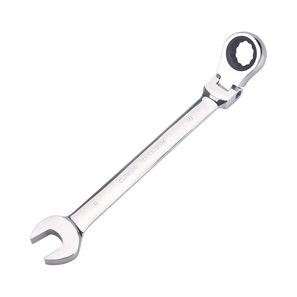 8mm Metric Flex-Head Ratchet Wrench,Box End Head 72-Tooth 8mm, Silver