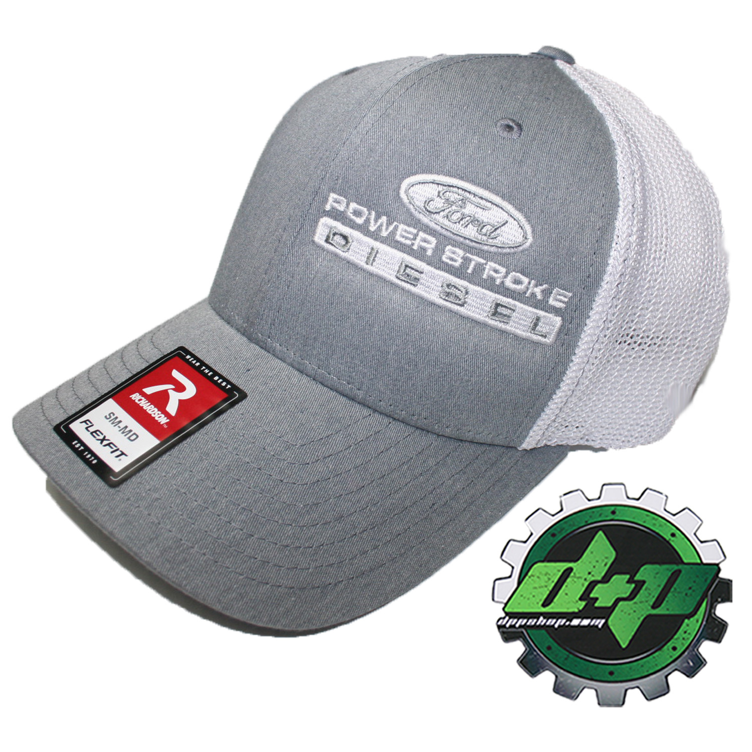 Ford Powerstroke trucker hat richardson Gray Denim White mesh flex fit sm/md
