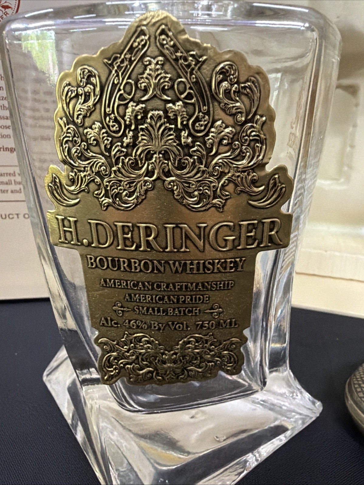 H. Deringer Bourbon Whiskey Bottle Small Batch - EMPTY - With Deringer Cork -i1