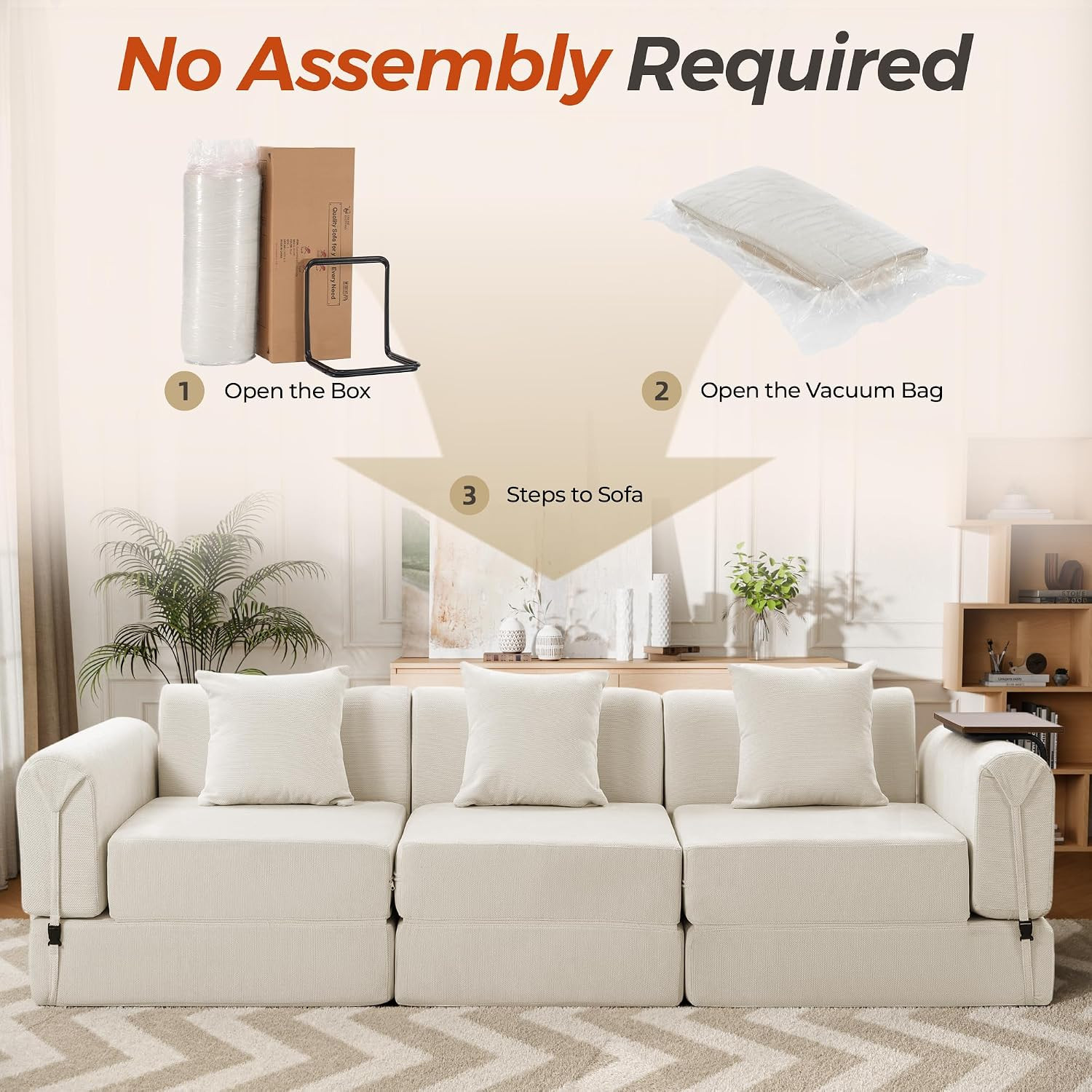 99.2" Modular Sectional Sofa Bed, Convertible Futon Sleeper Couch with Movable S