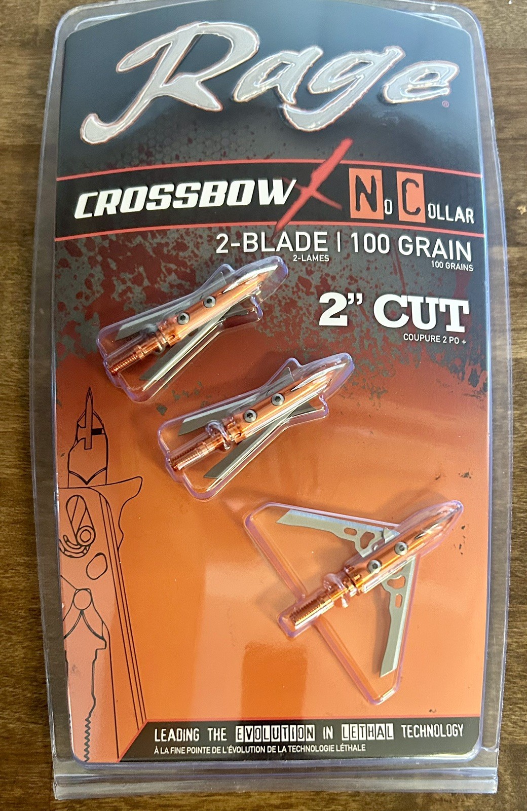 Rage Crossbow X No Collar 2-Blade 100 Grain 2 Inch Cut Expandable Broadheads