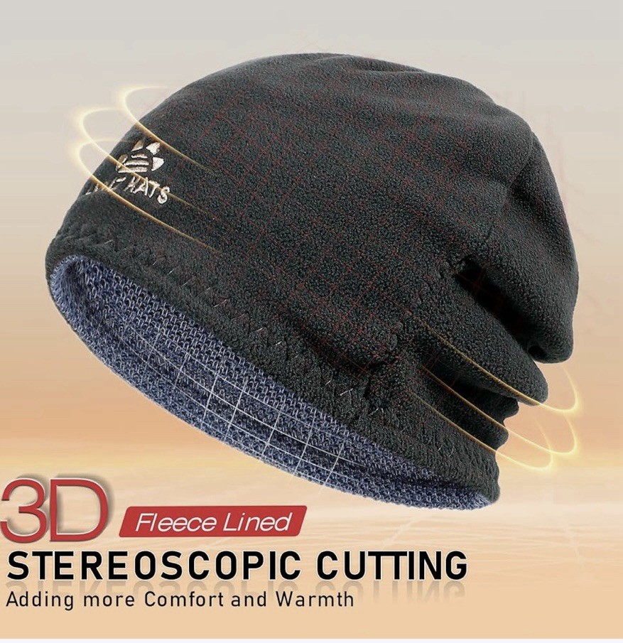 Lvaiz Hats Blue Fleece Lined Double Layer Super Stretchy Winter Beanie for Men