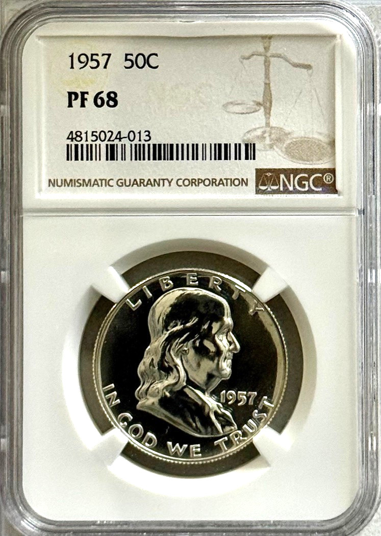 1957 PROOF FRANKLIN, NGC PR68, NO SPOTS, HAZE, OR TONING, BRILLIANT!