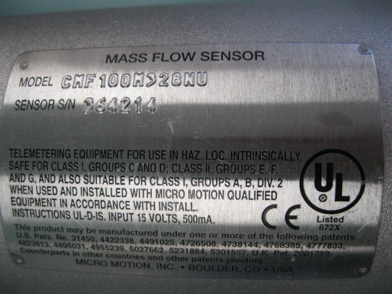 1" 150# Micro Motion CMF100 M328NU Mass Flow Sensor CALIBRATED E2